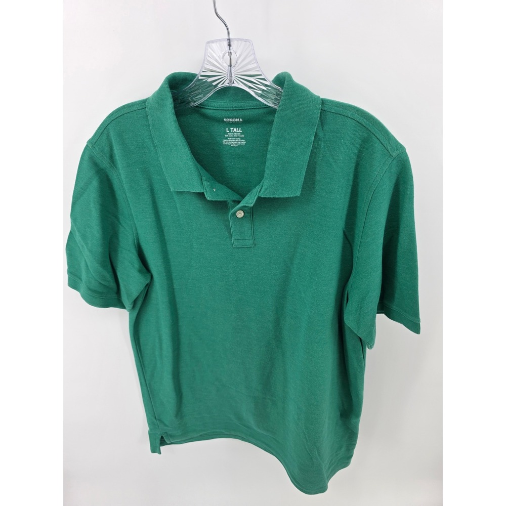 Sonoma Goods for Life Mens Green Pique Polo Shirt L Tall Short Sleeve 3063